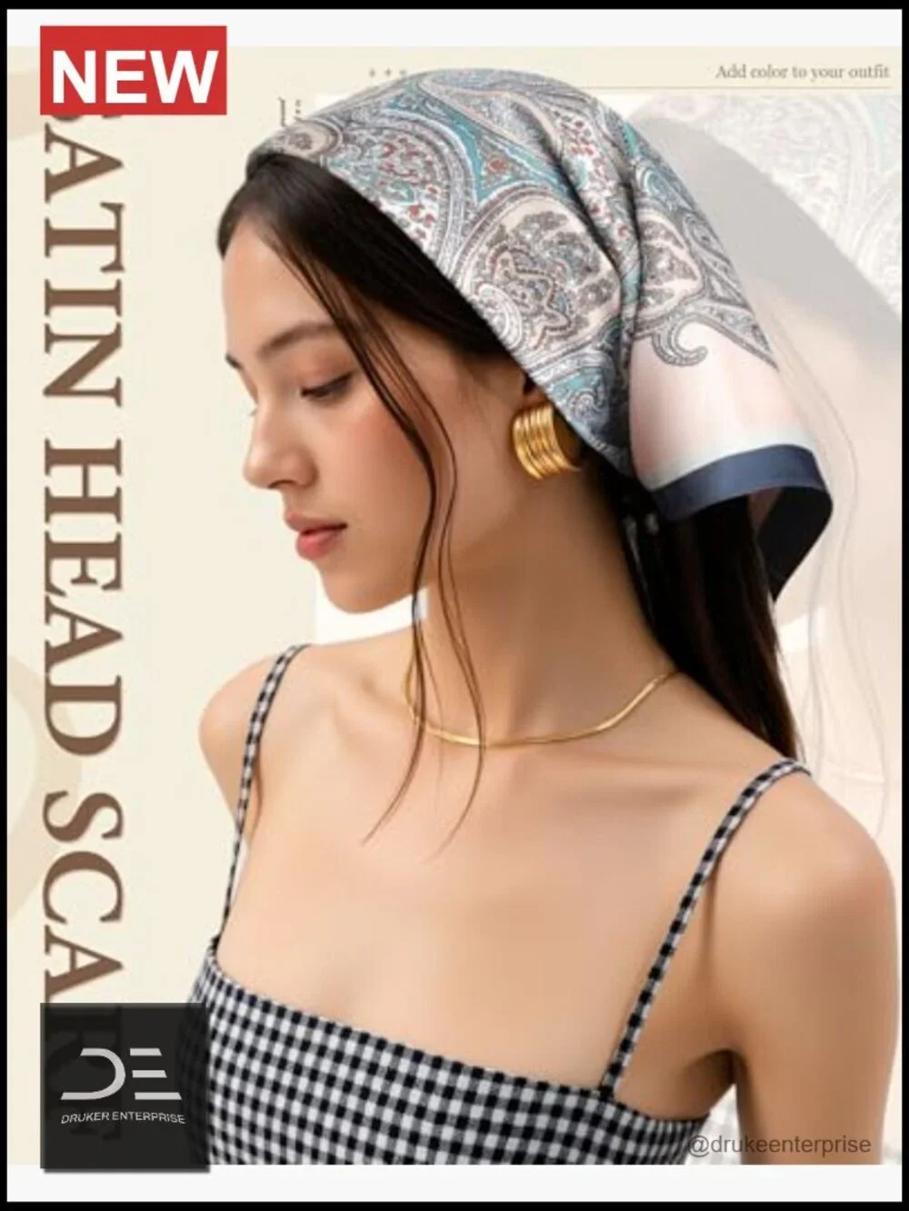 Reversible Like-Silk Satin Head Scarf Square Scarf for Women